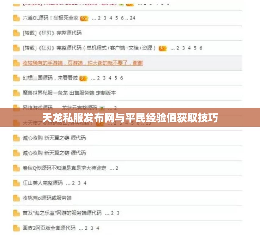 天龙私服发布网与平民经验值获取技巧