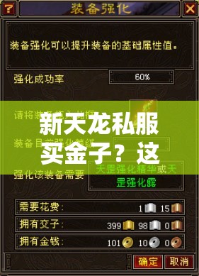 新天龙私服买金子？这些秘密你了解吗？